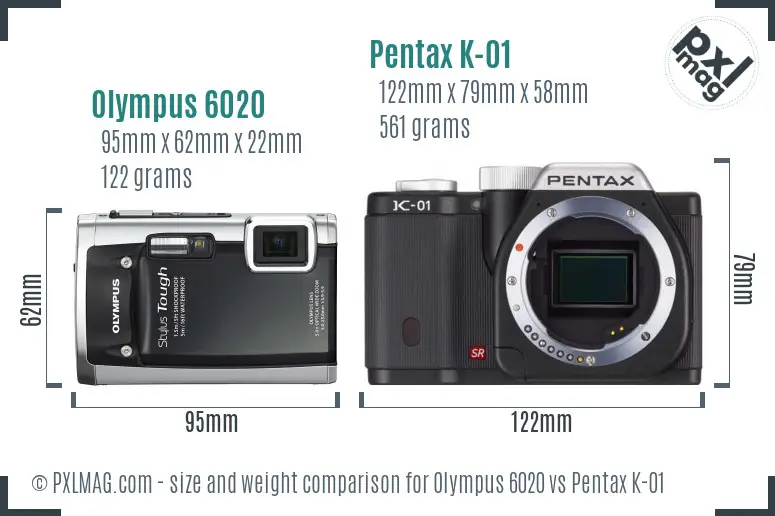 Olympus 6020 vs Pentax K-01 size comparison