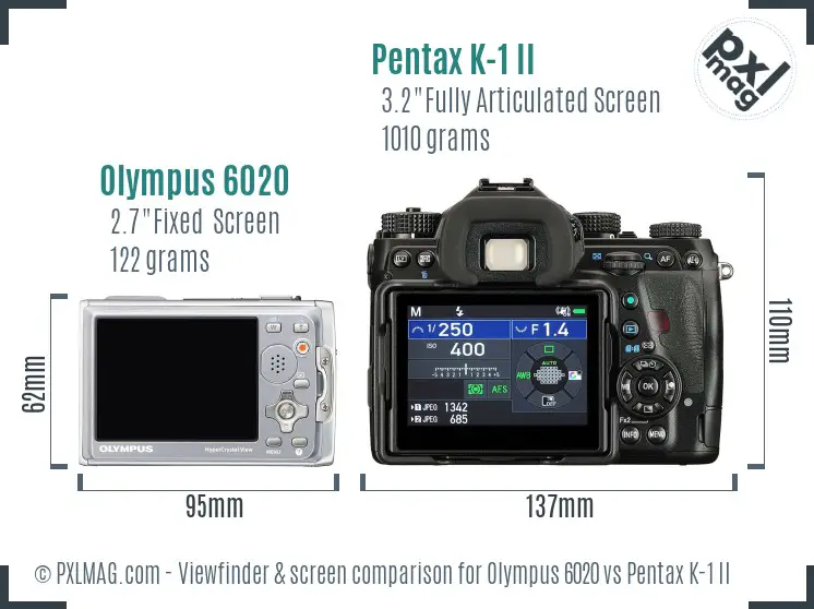 Olympus 6020 vs Pentax K-1 II Screen and Viewfinder comparison