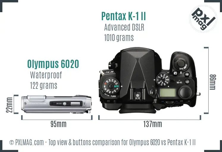 Olympus 6020 vs Pentax K-1 II top view buttons comparison