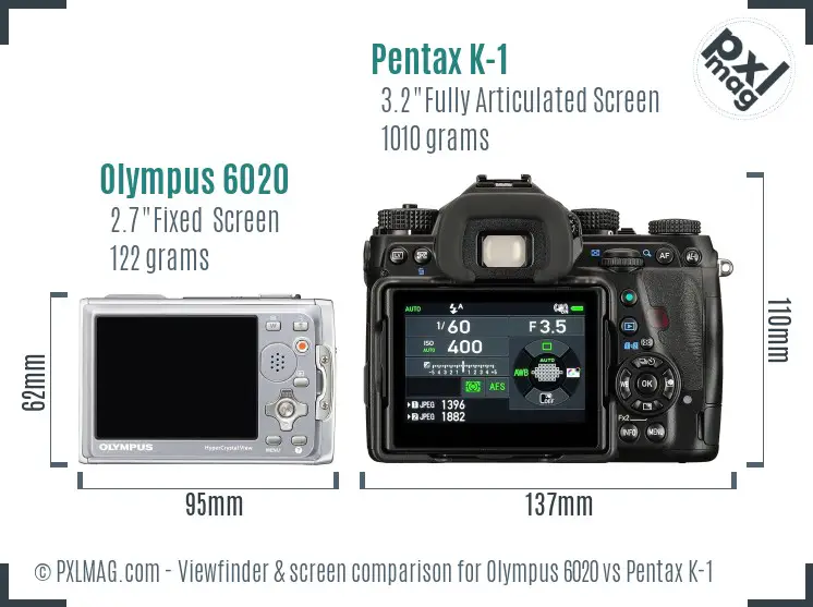 Olympus 6020 vs Pentax K-1 Screen and Viewfinder comparison