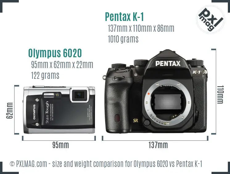 Olympus 6020 vs Pentax K-1 size comparison