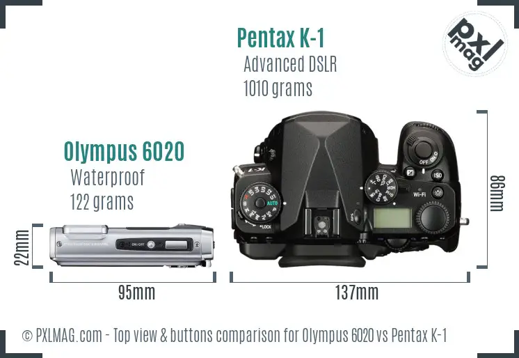 Olympus 6020 vs Pentax K-1 top view buttons comparison
