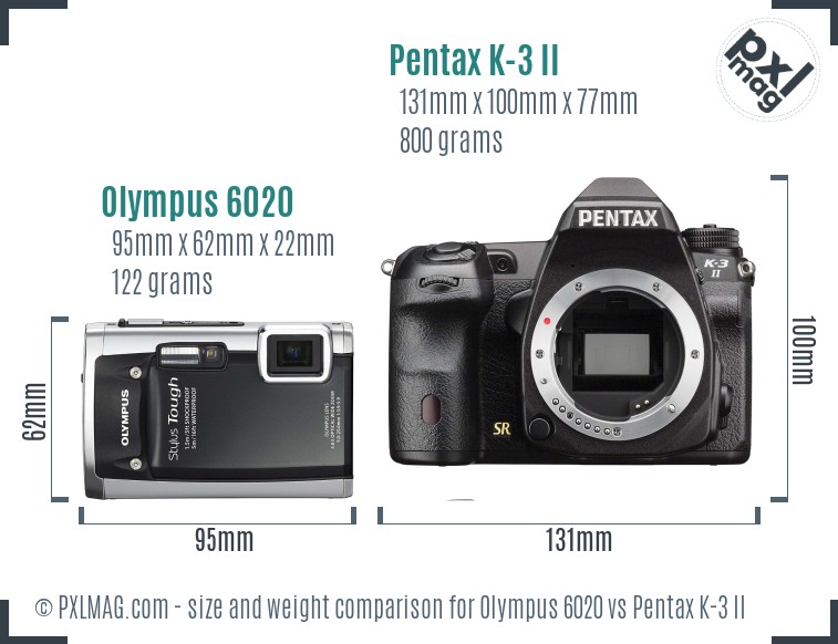 Olympus 6020 vs Pentax K-3 II size comparison