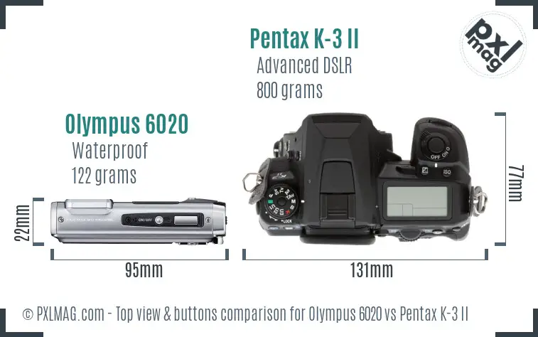 Olympus 6020 vs Pentax K-3 II top view buttons comparison
