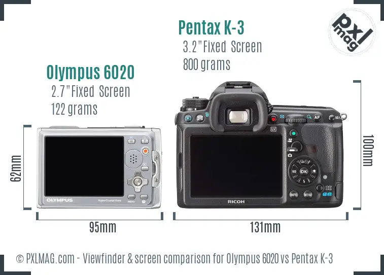 Olympus 6020 vs Pentax K-3 Screen and Viewfinder comparison