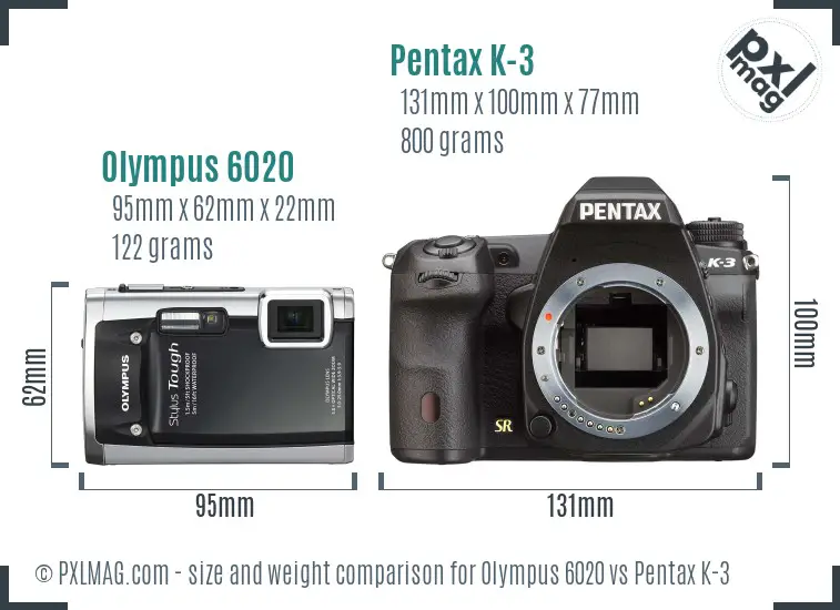 Olympus 6020 vs Pentax K-3 size comparison