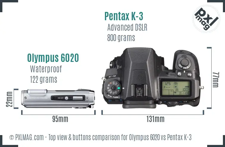 Olympus 6020 vs Pentax K-3 top view buttons comparison