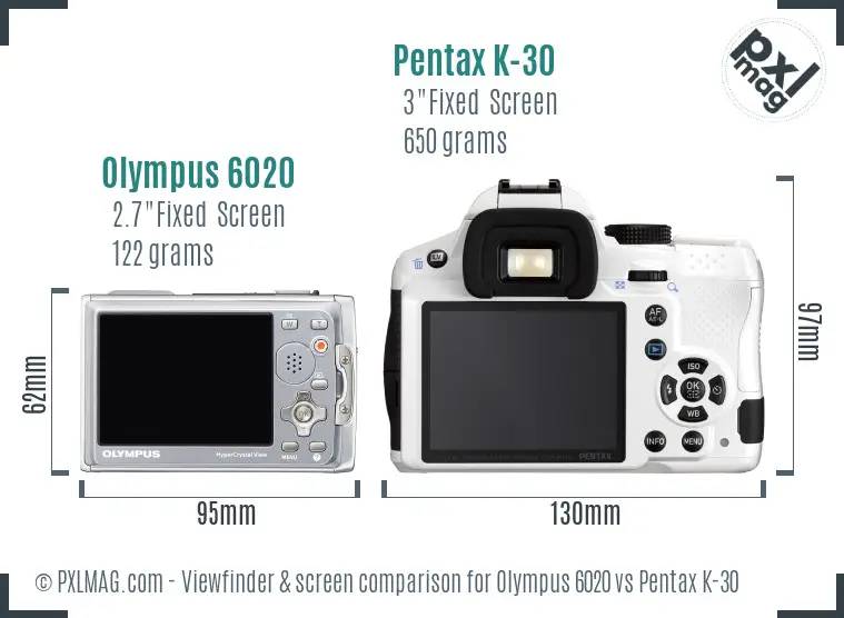 Olympus 6020 vs Pentax K-30 Screen and Viewfinder comparison