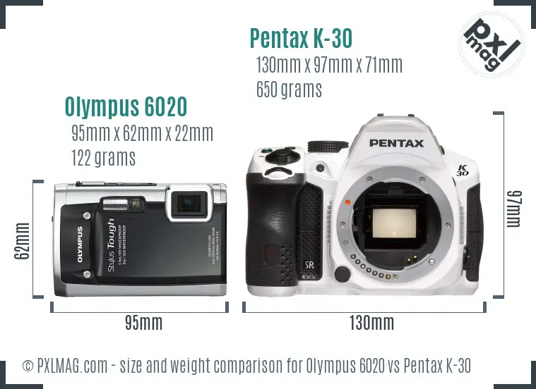 Olympus 6020 vs Pentax K-30 size comparison