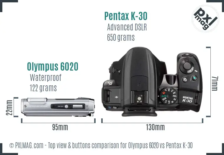 Olympus 6020 vs Pentax K-30 top view buttons comparison