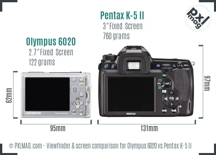 Olympus 6020 vs Pentax K-5 II Screen and Viewfinder comparison