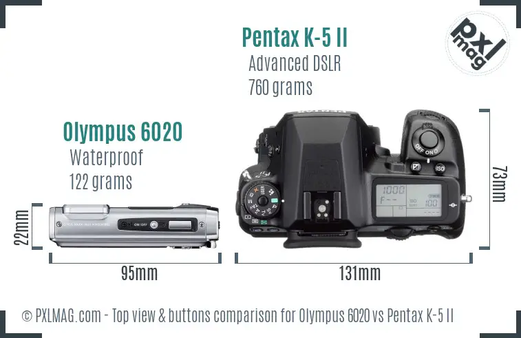 Olympus 6020 vs Pentax K-5 II top view buttons comparison