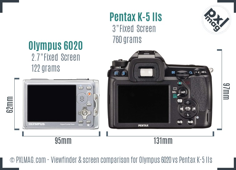 Olympus 6020 vs Pentax K-5 IIs Screen and Viewfinder comparison