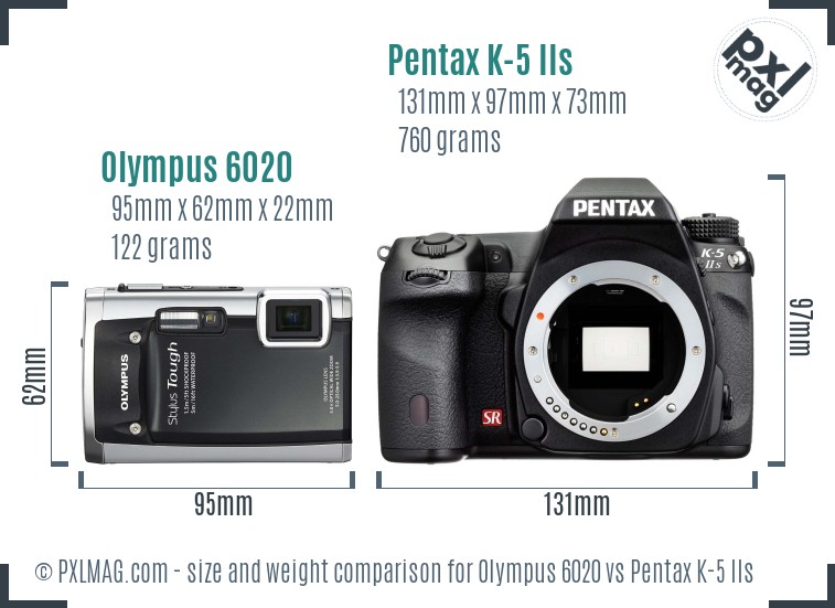 Olympus 6020 vs Pentax K-5 IIs size comparison