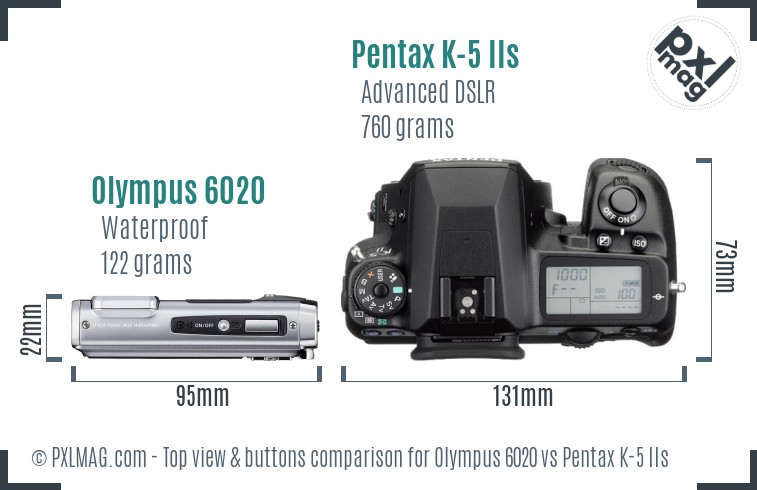 Olympus 6020 vs Pentax K-5 IIs top view buttons comparison