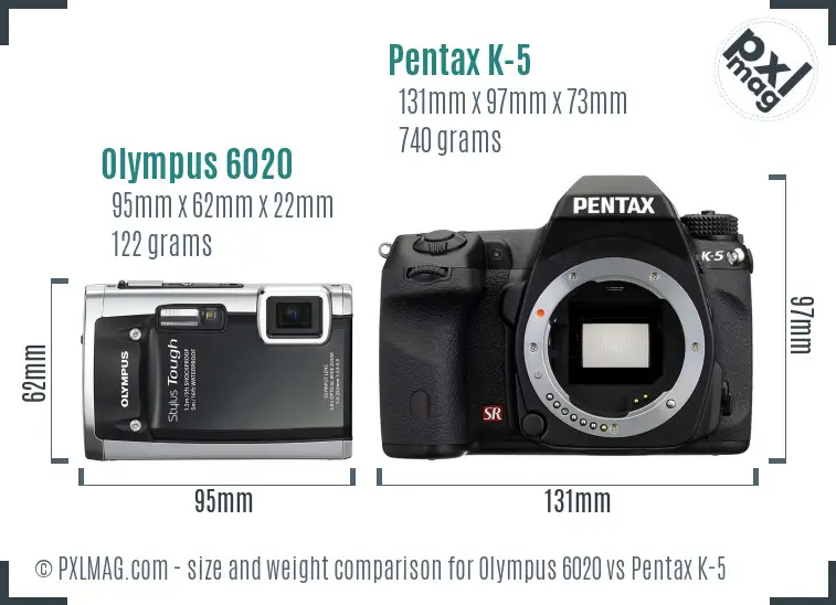 Olympus 6020 vs Pentax K-5 size comparison