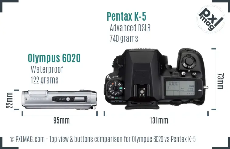 Olympus 6020 vs Pentax K-5 top view buttons comparison