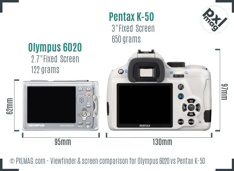 Olympus 6020 vs Pentax K-50 Screen and Viewfinder comparison