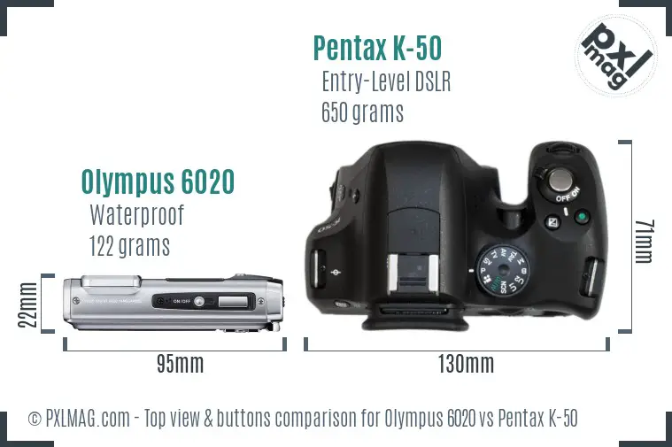 Olympus 6020 vs Pentax K-50 top view buttons comparison