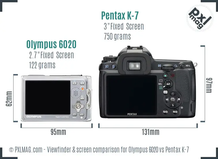 Olympus 6020 vs Pentax K-7 Screen and Viewfinder comparison