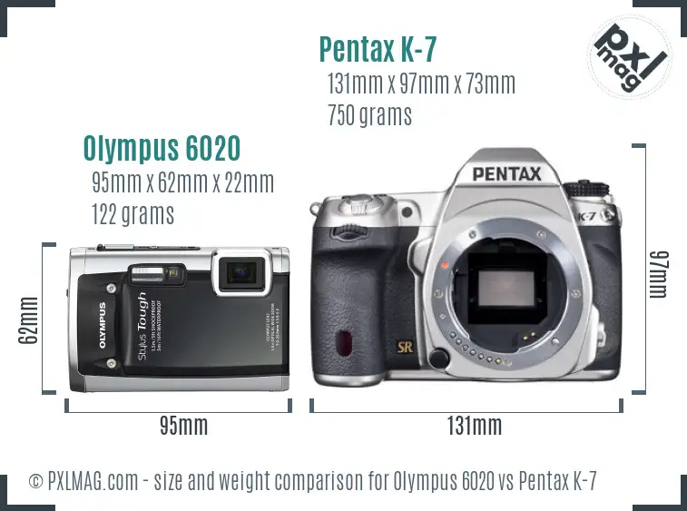 Olympus 6020 vs Pentax K-7 size comparison