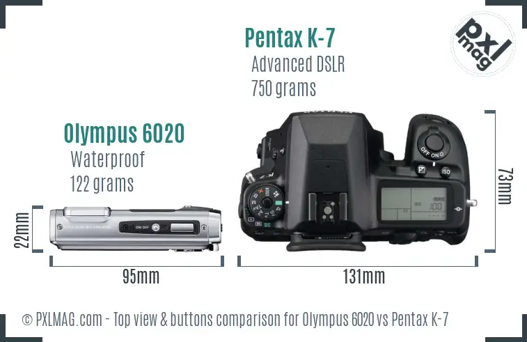 Olympus 6020 vs Pentax K-7 top view buttons comparison