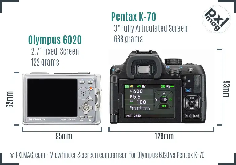 Olympus 6020 vs Pentax K-70 Screen and Viewfinder comparison
