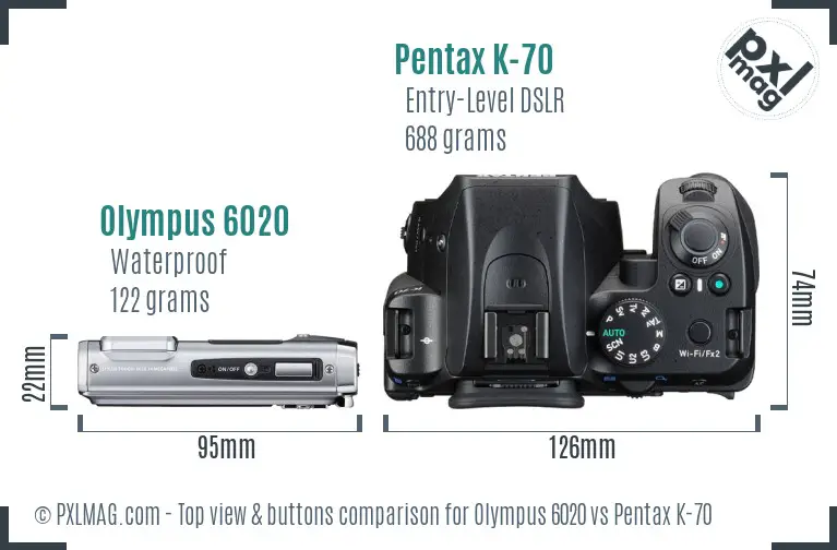 Olympus 6020 vs Pentax K-70 top view buttons comparison
