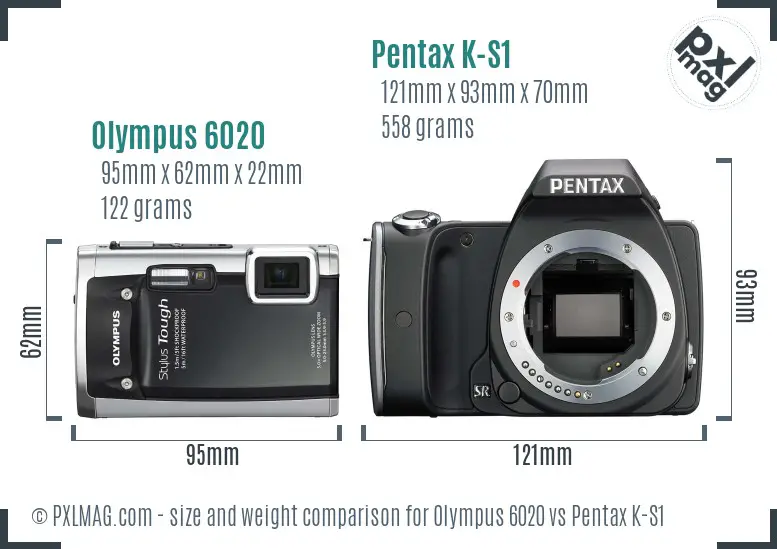 Olympus 6020 vs Pentax K-S1 size comparison