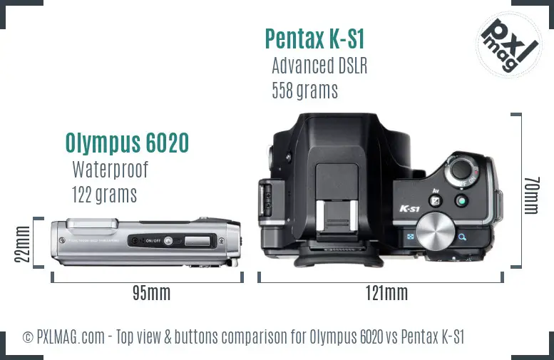 Olympus 6020 vs Pentax K-S1 top view buttons comparison