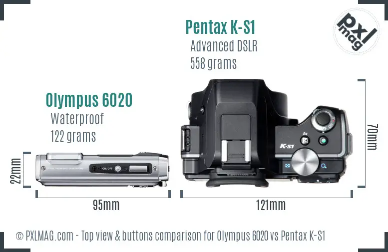 Olympus 6020 vs Pentax K-S1 top view buttons comparison Olympus 6020 vs Pentax K-S1 top view buttons comparison