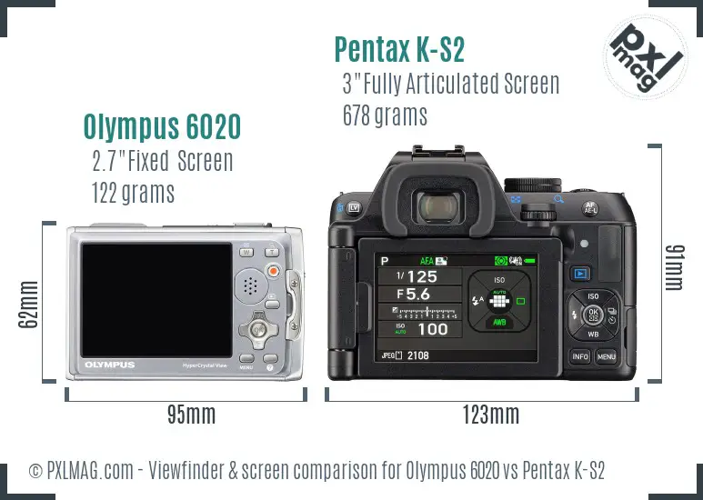 Olympus 6020 vs Pentax K-S2 Screen and Viewfinder comparison