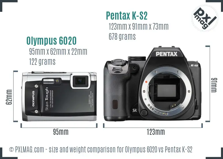 Olympus 6020 vs Pentax K-S2 size comparison