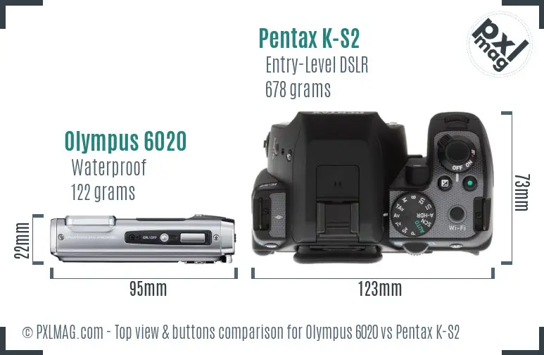 Olympus 6020 vs Pentax K-S2 top view buttons comparison