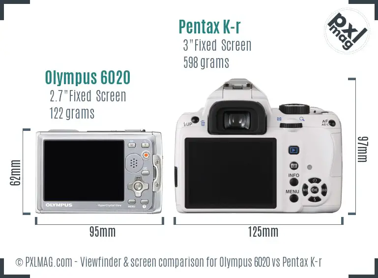 Olympus 6020 vs Pentax K-r Screen and Viewfinder comparison