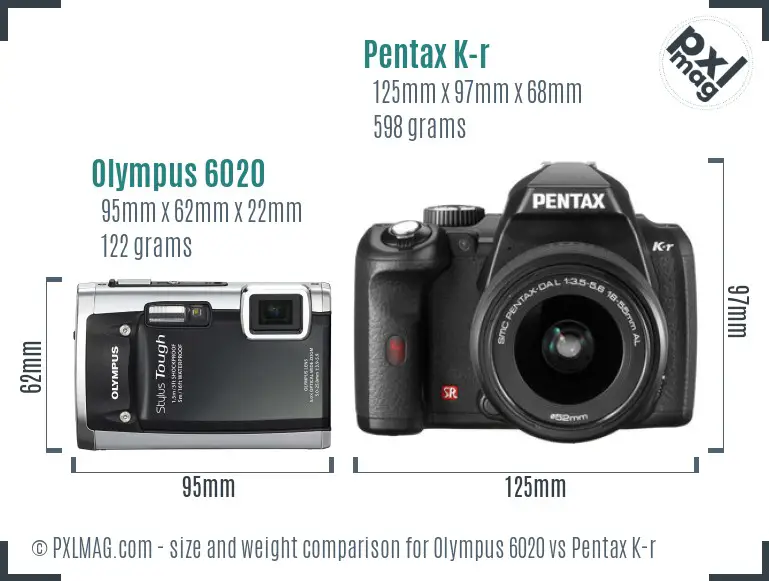 Olympus 6020 vs Pentax K-r size comparison