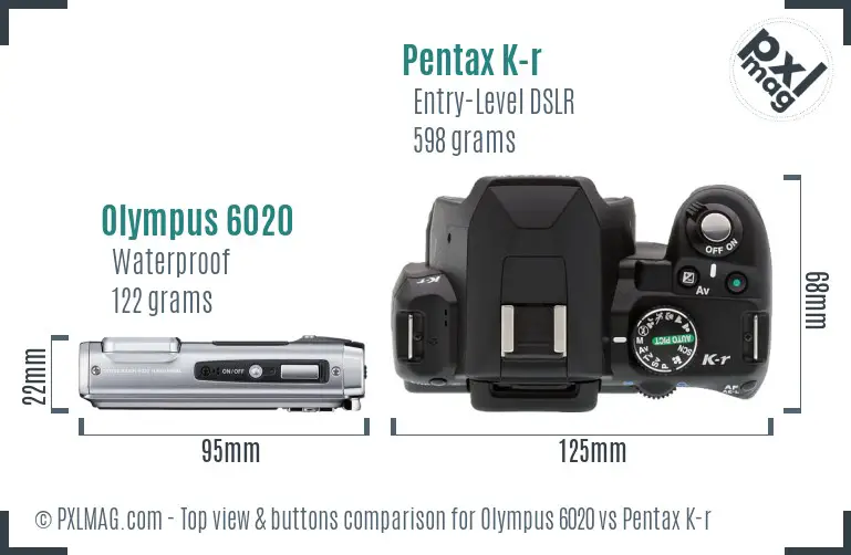 Olympus 6020 vs Pentax K-r top view buttons comparison