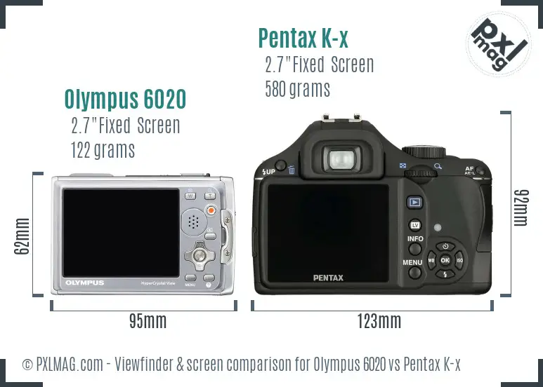 Olympus 6020 vs Pentax K-x Screen and Viewfinder comparison