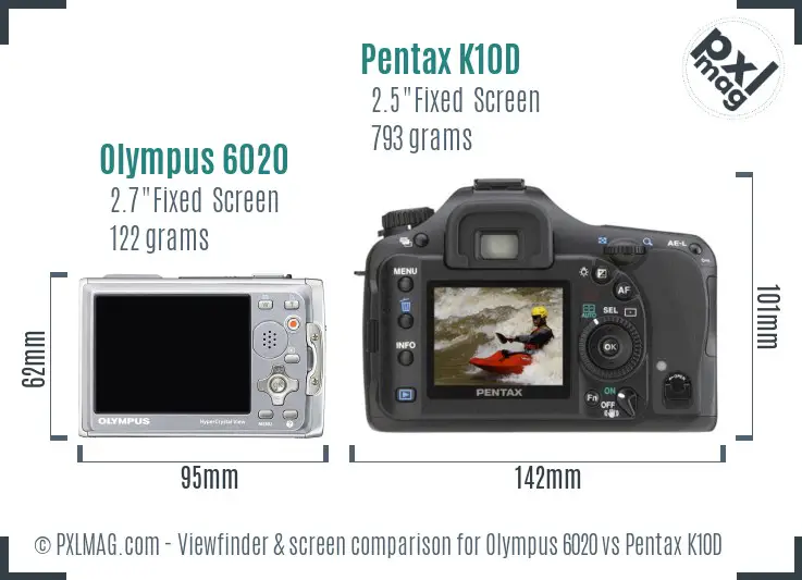 Olympus 6020 vs Pentax K10D Screen and Viewfinder comparison