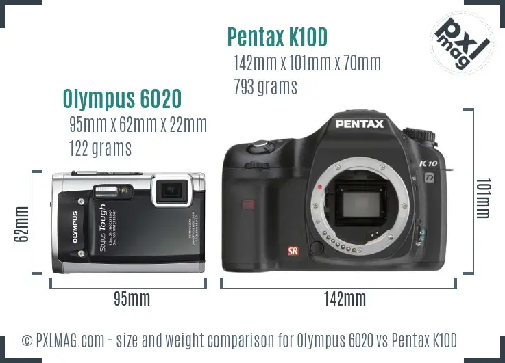 Olympus 6020 vs Pentax K10D size comparison