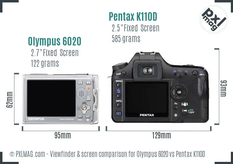 Olympus 6020 vs Pentax K110D Screen and Viewfinder comparison