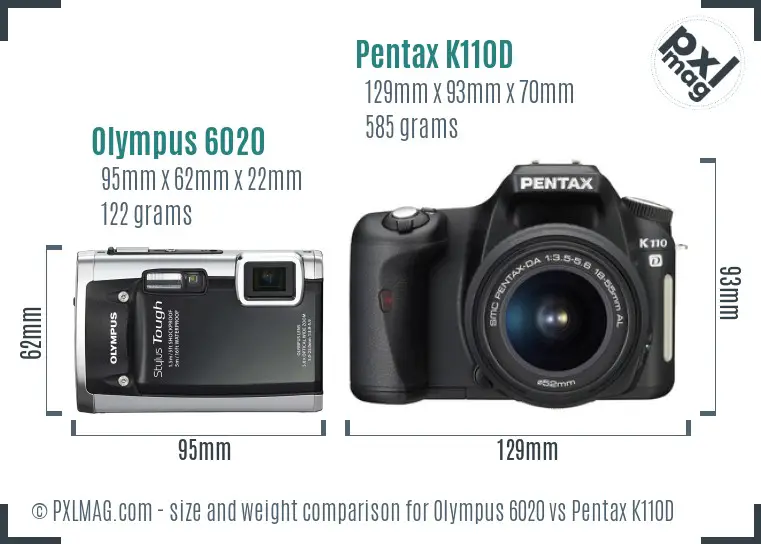 Olympus 6020 vs Pentax K110D size comparison