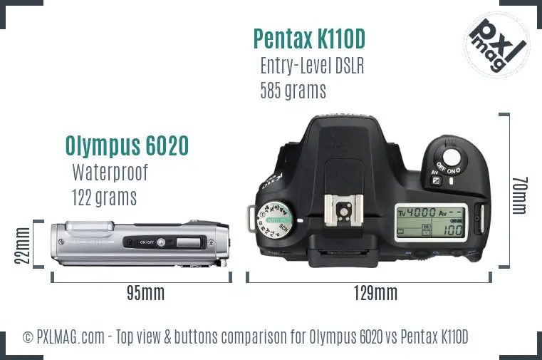 Olympus 6020 vs Pentax K110D top view buttons comparison