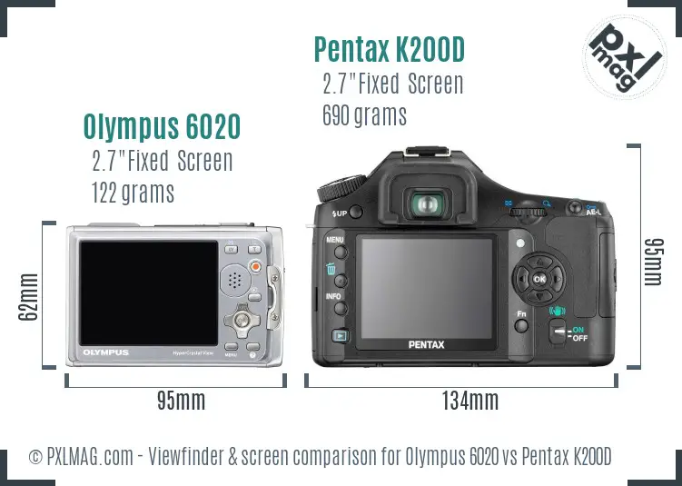 Olympus 6020 vs Pentax K200D Screen and Viewfinder comparison