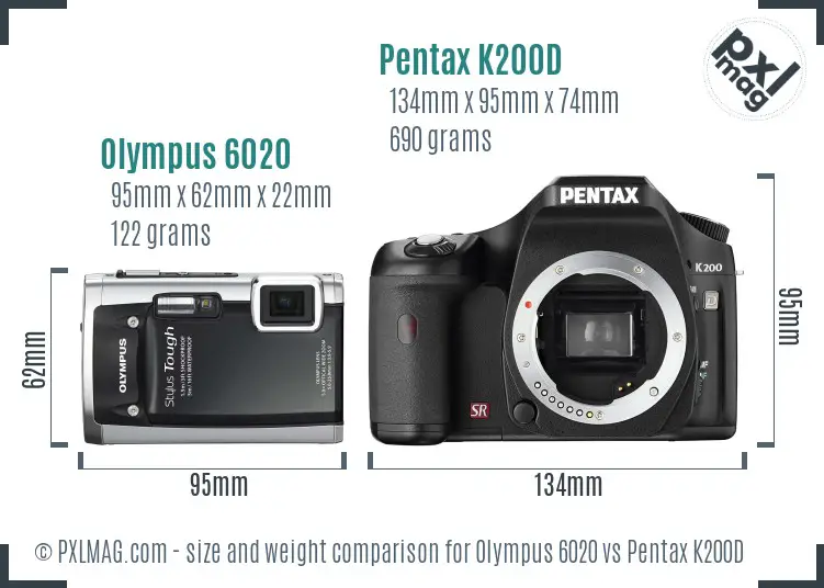 Olympus 6020 vs Pentax K200D size comparison
