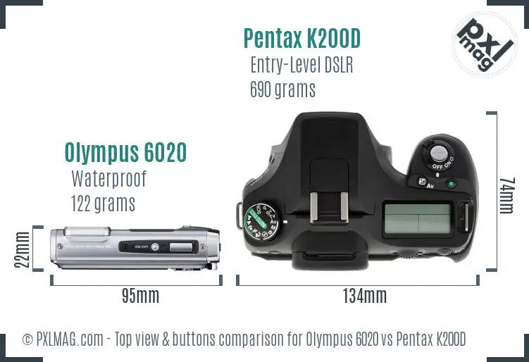 Olympus 6020 vs Pentax K200D top view buttons comparison