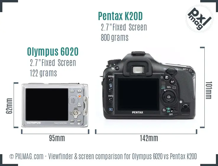 Olympus 6020 vs Pentax K20D Screen and Viewfinder comparison