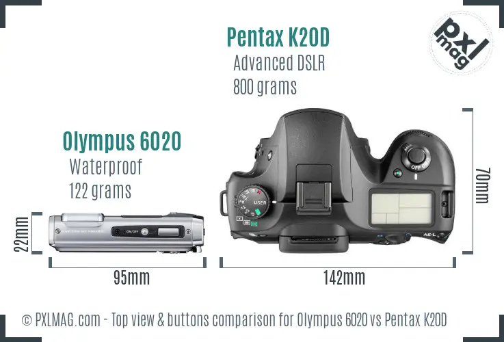 Olympus 6020 vs Pentax K20D top view buttons comparison