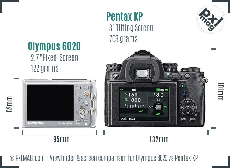 Olympus 6020 vs Pentax KP Screen and Viewfinder comparison