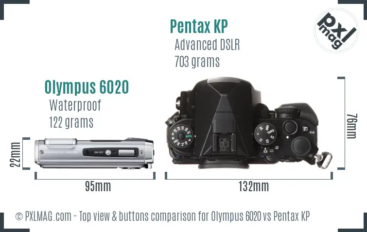 Olympus 6020 vs Pentax KP top view buttons comparison